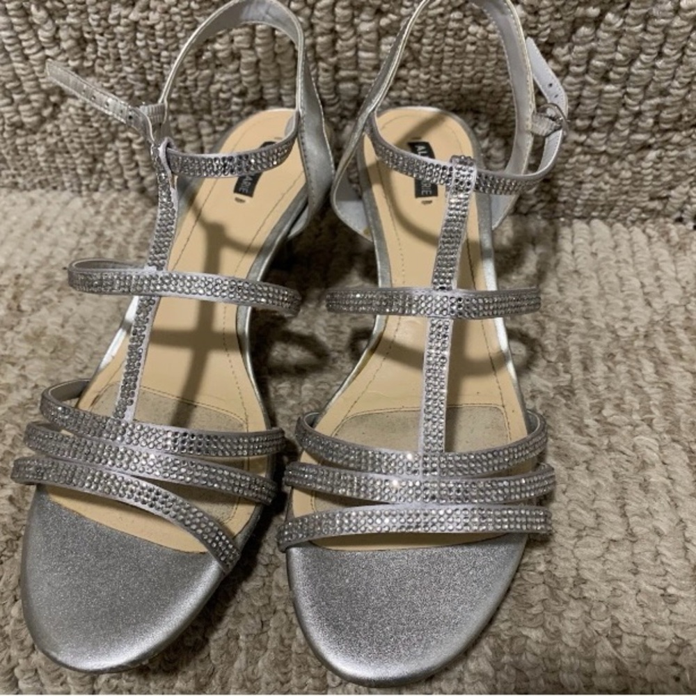 Alex Marie Sparkle Rhinestones Sandal Heels Sz 9 Silver